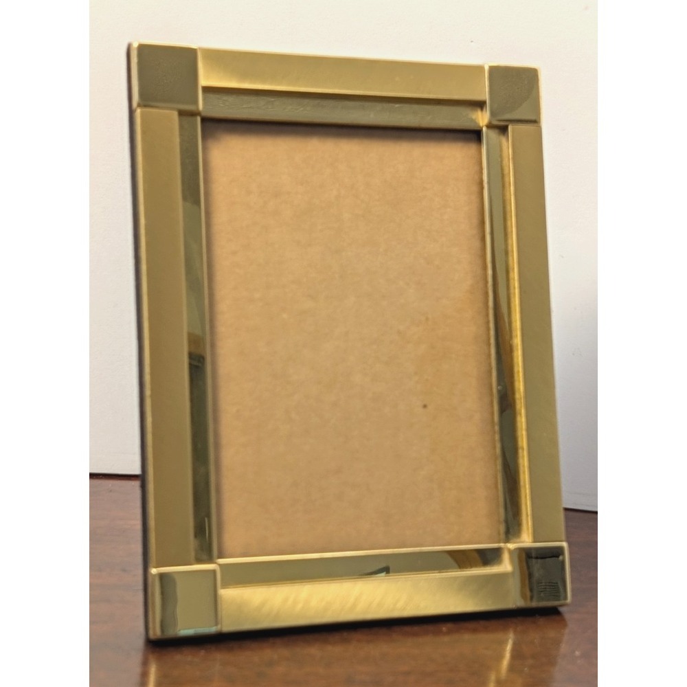 Vintage Gold Tone Metal Picture Frame 5x7 Modernist Hollywood Regency Brass Look